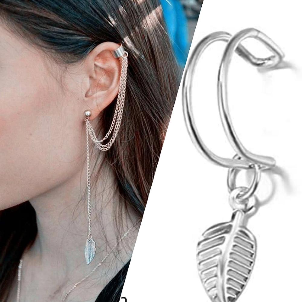 Set of 3 dangle feather earrings cuffs ear climbers